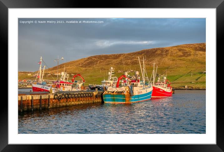 Fishing Boats in Scalloway Harbour, Shetland Isles Framed Mounted Print by Navin Mistry