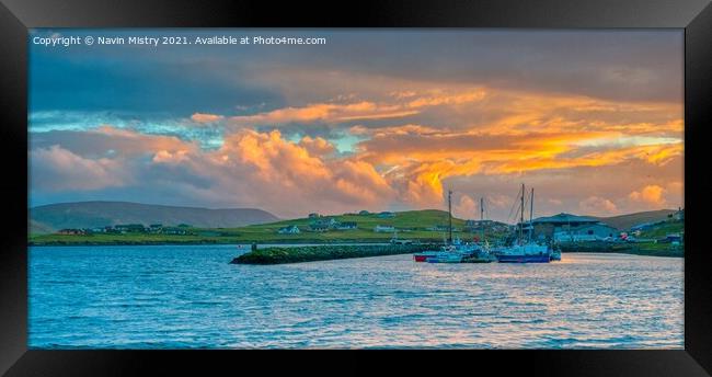 Sunset in Scalloway, Shetland Isles Framed Print by Navin Mistry