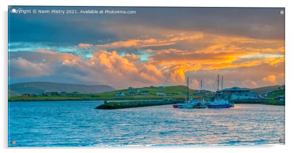 Sunset in Scalloway, Shetland Isles Acrylic by Navin Mistry