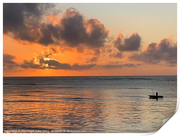 Fisherman at sunrise Print by Mehmood Neky