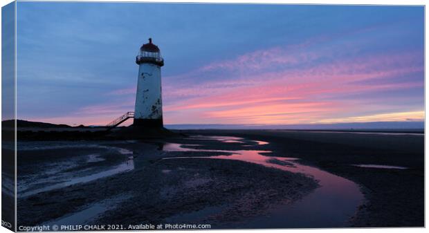 Pink sunset on Talacre beach north Wales 605  Canvas Print by PHILIP CHALK