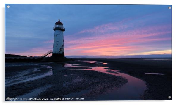 Pink sunset on Talacre beach north Wales 605  Acrylic by PHILIP CHALK