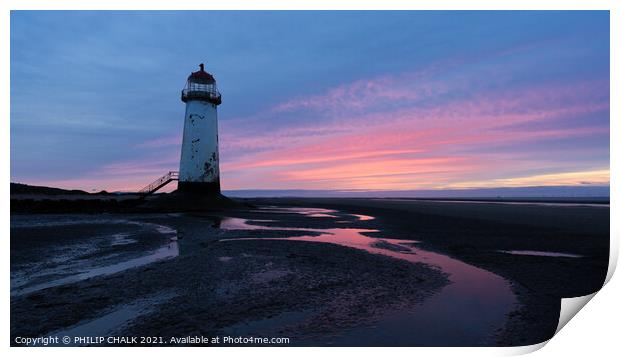 Pink sunset on Talacre beach north Wales 605  Print by PHILIP CHALK