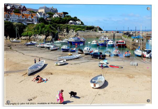 Harbor beach, Newquay, Cornwall. Acrylic by john hill