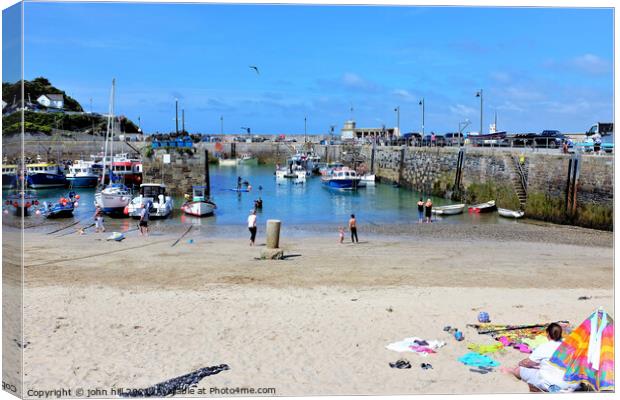 Harbor beach and harbour, Newquay, Cornwall. Canvas Print by john hill