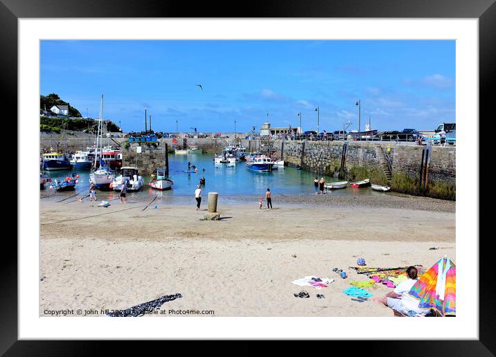 Harbor beach and harbour, Newquay, Cornwall. Framed Mounted Print by john hill