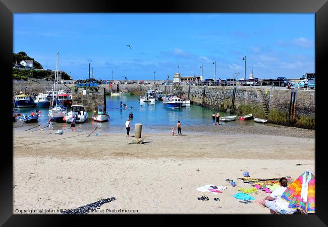 Harbor beach and harbour, Newquay, Cornwall. Framed Print by john hill