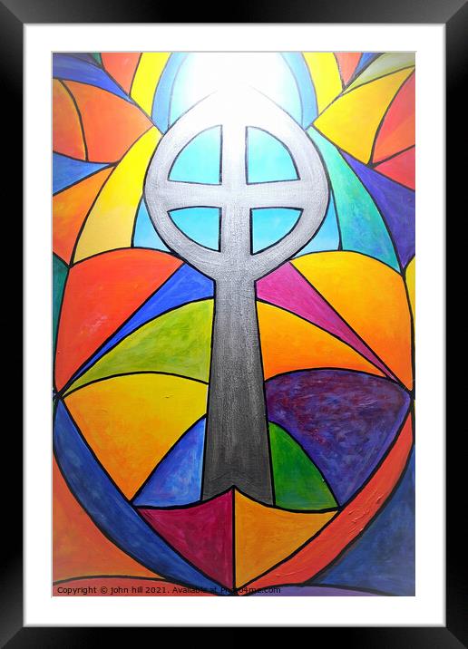 Abstract Heavenly stained glass window. (portrait  Framed Mounted Print by john hill