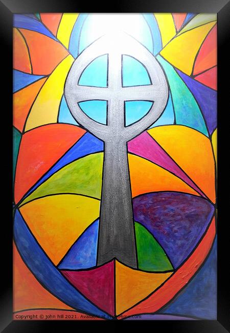 Abstract Heavenly stained glass window. (portrait  Framed Print by john hill
