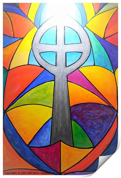 Abstract Heavenly stained glass window. (portrait  Print by john hill