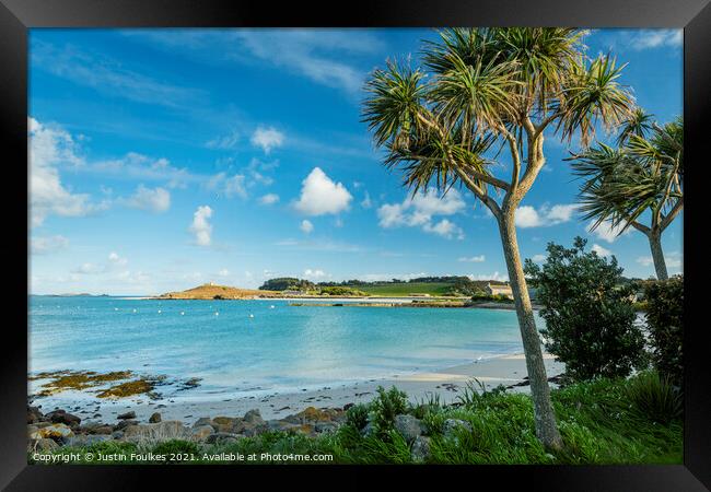 The beach at Old Grimsby, Tresco, Isles of Scilly Framed Print by Justin Foulkes