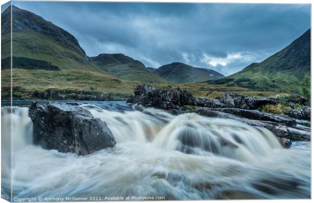 Glen Etive Waterfall  Canvas Print by Anthony McGeever