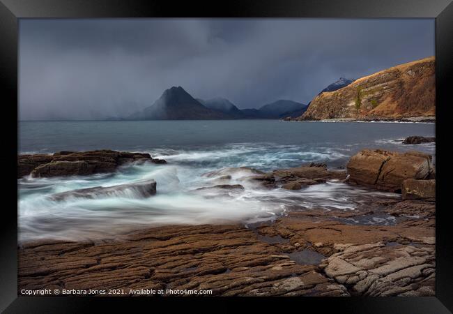 The Tempestuous Beauty of Elgol Framed Print by Barbara Jones