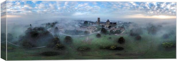 Misty start to the day over Ely Canvas Print by Andrew Sharpe