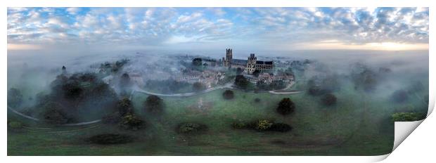 Misty start to the day over Ely Print by Andrew Sharpe