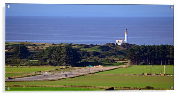 Turnberry lightouse and airfield runway Acrylic by Allan Durward Photography