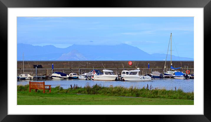 Maidens harbour boats and Arran Framed Mounted Print by Allan Durward Photography