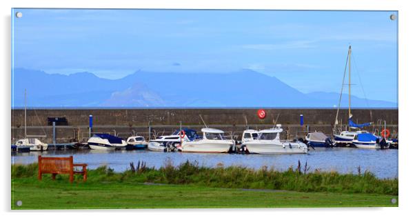 Maidens harbour boats and Arran Acrylic by Allan Durward Photography