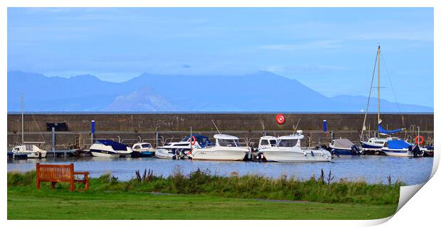 Maidens harbour boats and Arran Print by Allan Durward Photography