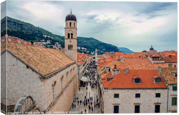 Painting of Dubrovnik street with tower Canvas Print by Maria Vonotna