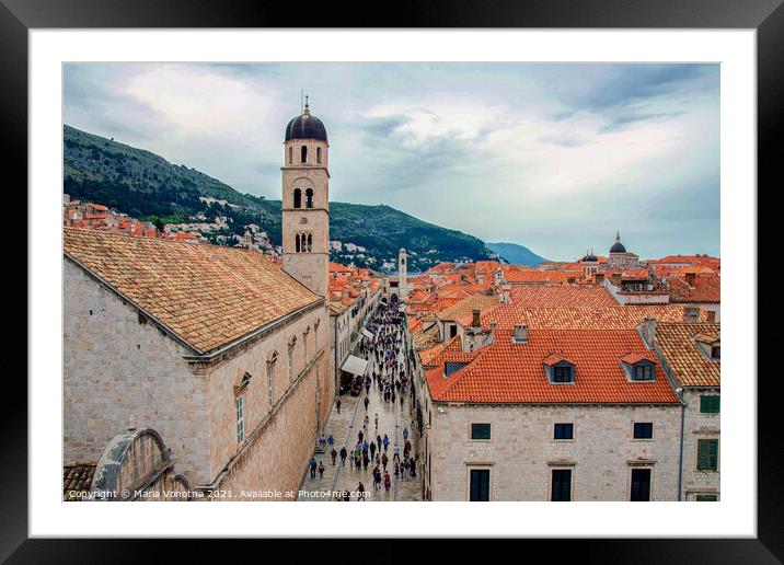 Painting of Dubrovnik street with tower Framed Mounted Print by Maria Vonotna