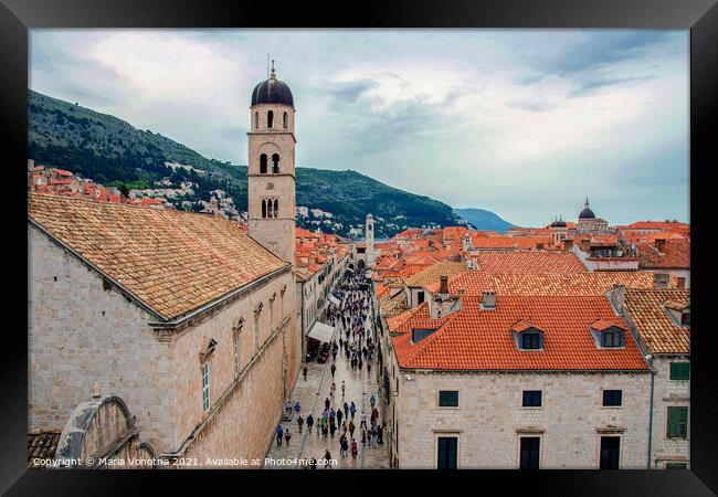 Painting of Dubrovnik street with tower Framed Print by Maria Vonotna