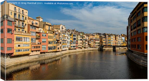 Colourful Buildings, Girona, Costa Brava, Spain Canvas Print by Greg Marshall