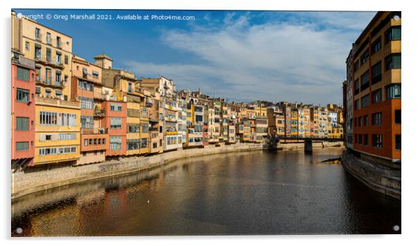 Colourful Buildings, Girona, Costa Brava, Spain Acrylic by Greg Marshall