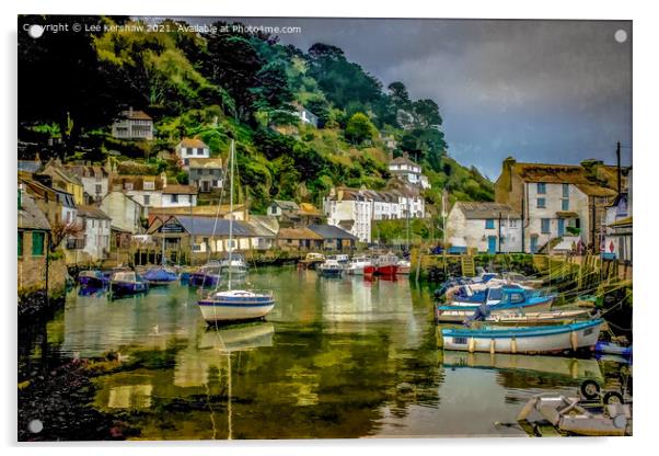 "A Serene Reflection: Polperro Harbour" Acrylic by Lee Kershaw