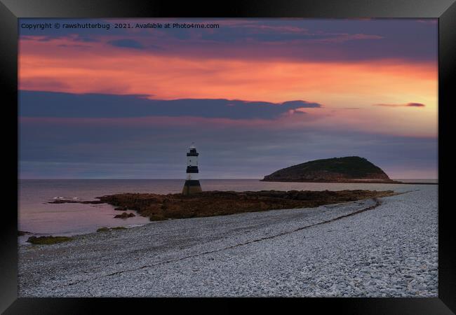 Sunrise At The Trwyn Du Lighthouse Framed Print by rawshutterbug 