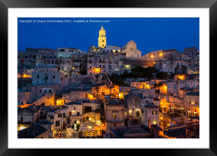View across Sassi District of Matera by night Framed Mounted Print by Angus McComiskey