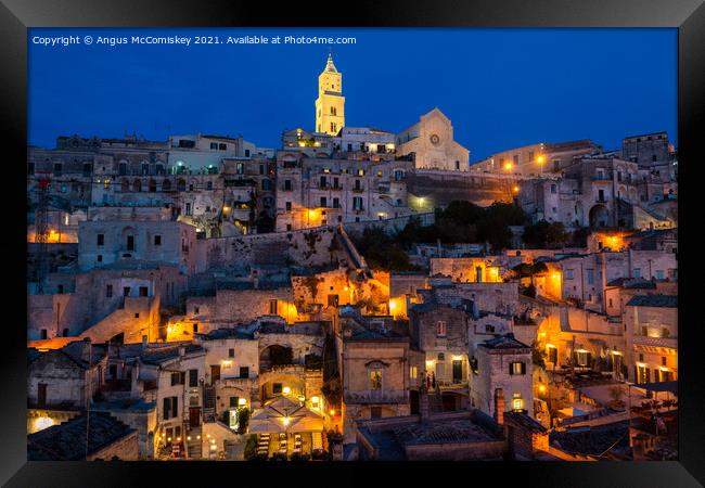 View across Sassi District of Matera by night Framed Print by Angus McComiskey