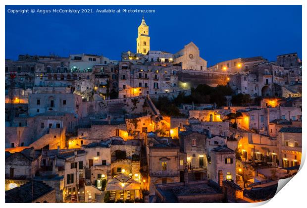 View across Sassi District of Matera by night Print by Angus McComiskey