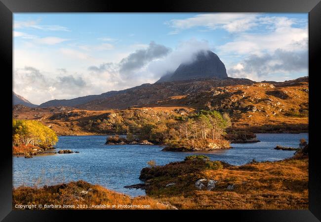 Suilven and Autumn Colours Assynt Scotland Framed Print by Barbara Jones