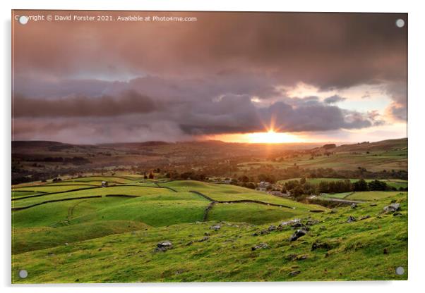 Sunrise over Teesdale viewed from the Ancient Burial Mound of Ki Acrylic by David Forster