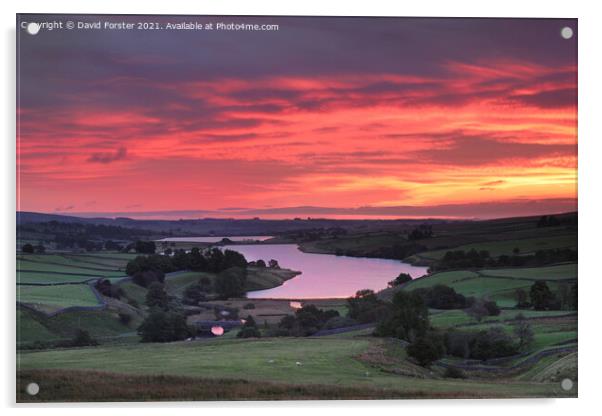 Beautiful Red Dawn Sky over Baldersdale, Teesdale, UK Acrylic by David Forster