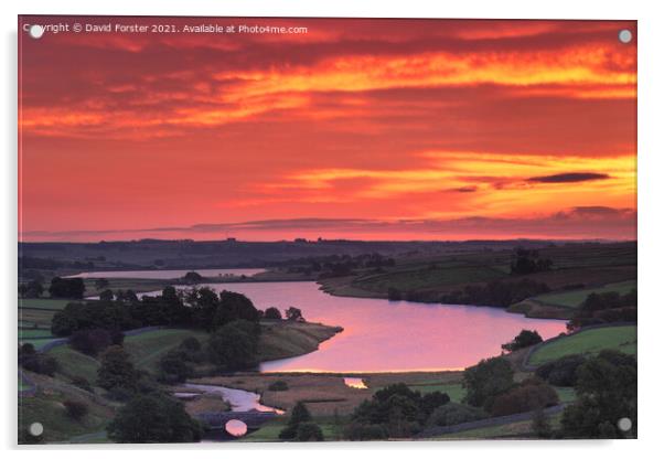Beautiful Red Dawn Sky over the Blackton and Hury Reservoirs, Ba Acrylic by David Forster