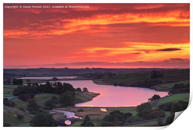 Beautiful Red Dawn Sky over the Blackton and Hury Reservoirs, Ba Print by David Forster