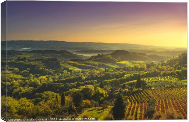 Panoramic view of countryside and vineyards. San Gimignano Canvas Print by Stefano Orazzini