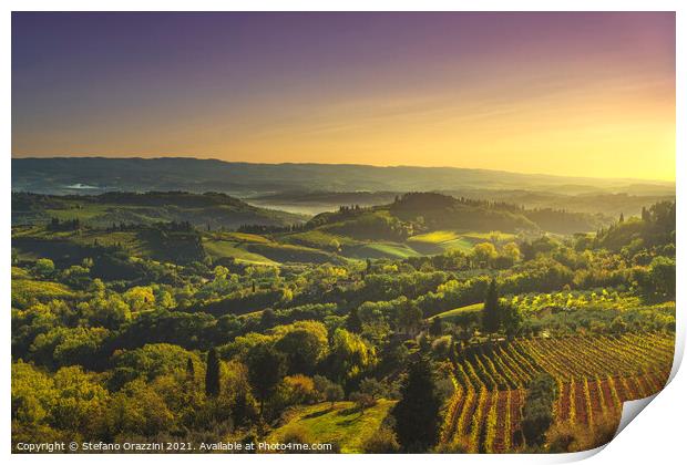 Panoramic view of countryside and vineyards. San Gimignano Print by Stefano Orazzini