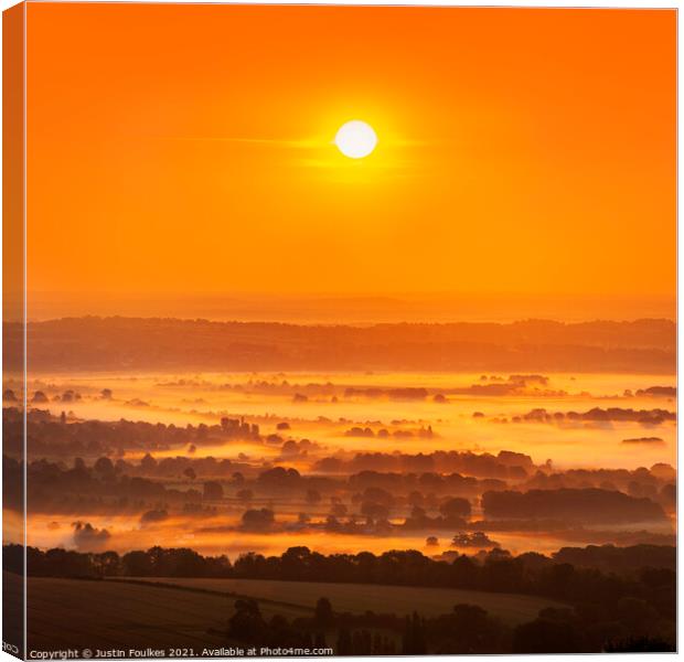 Sunrise over the South Downs  Canvas Print by Justin Foulkes