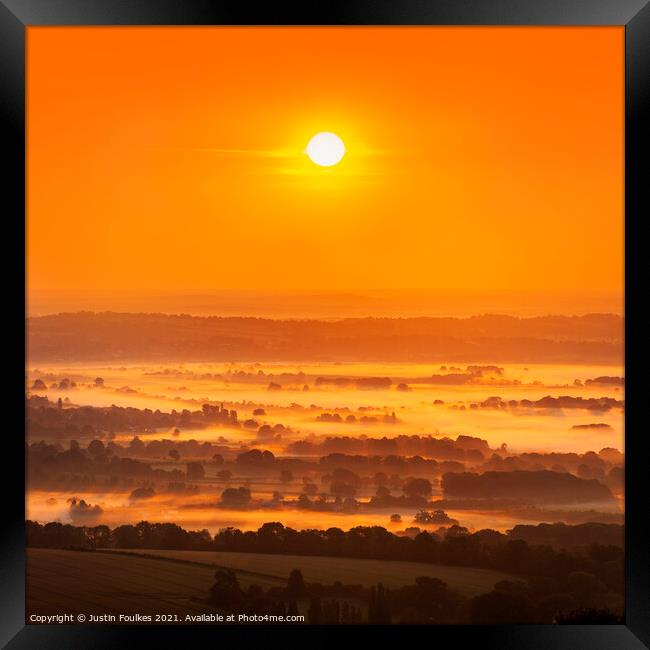 Sunrise over the South Downs  Framed Print by Justin Foulkes