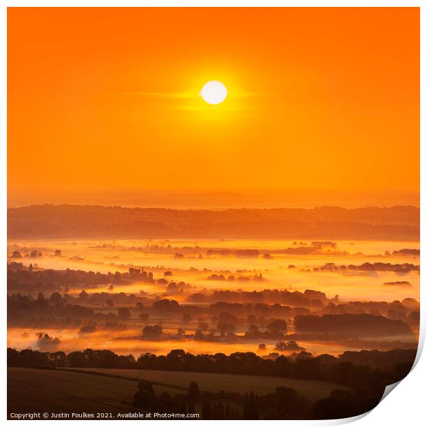 Sunrise over the South Downs  Print by Justin Foulkes