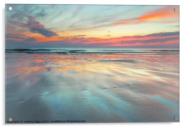 Woolacombe's Vibrant Sunset Acrylic by Jeremy Sage