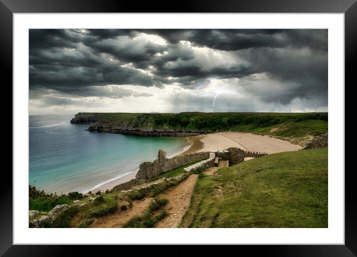 Striking Stormy Seascape at Barafundle Bay Framed Mounted Print by Tracey Turner