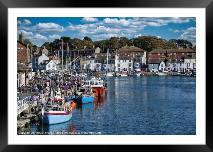 Bustling Weymouth Harbour Framed Mounted Print by Roger Mechan