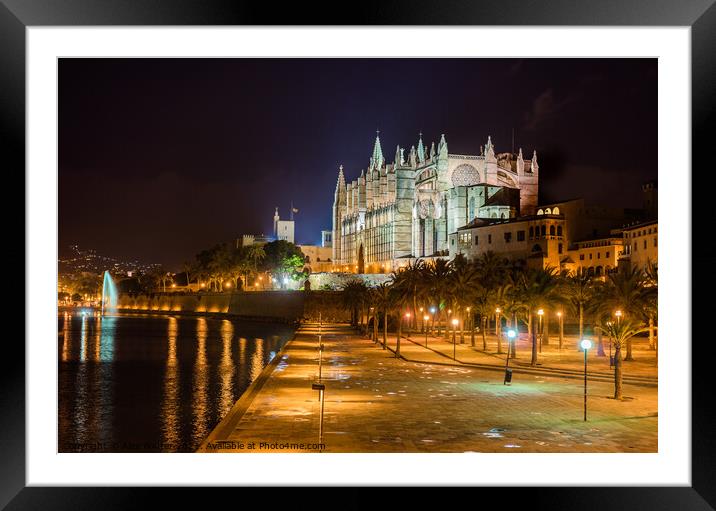 Cathedral La Seu and Parc de la mar at night Framed Mounted Print by Alex Winter