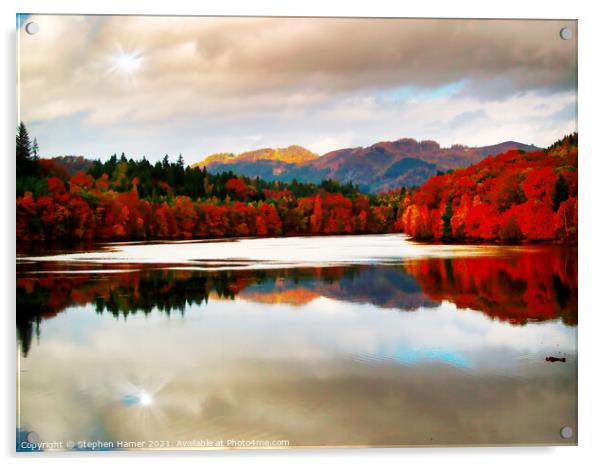 Loch Faskelly in Autumn Acrylic by Stephen Hamer