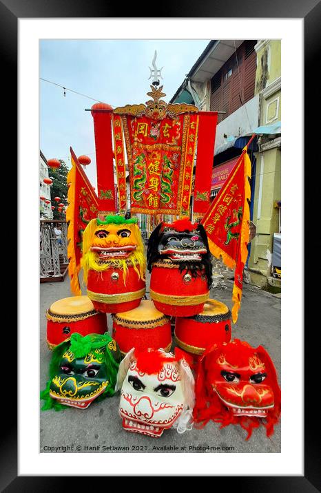 Chinese dragon masks drums and flags Framed Mounted Print by Hanif Setiawan