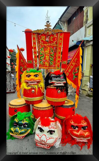 Chinese dragon masks drums and flags Framed Print by Hanif Setiawan